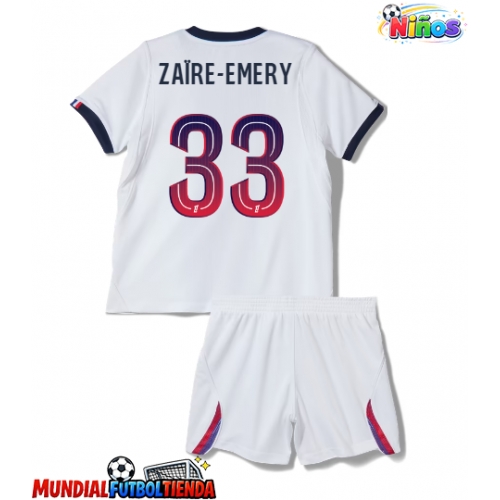 Camiseta Paris Saint-Germain Warren Zaire-Emery #33 Segunda Equipación Replica 2026-27 para niños mangas cortas (+ Pantalones cortos)